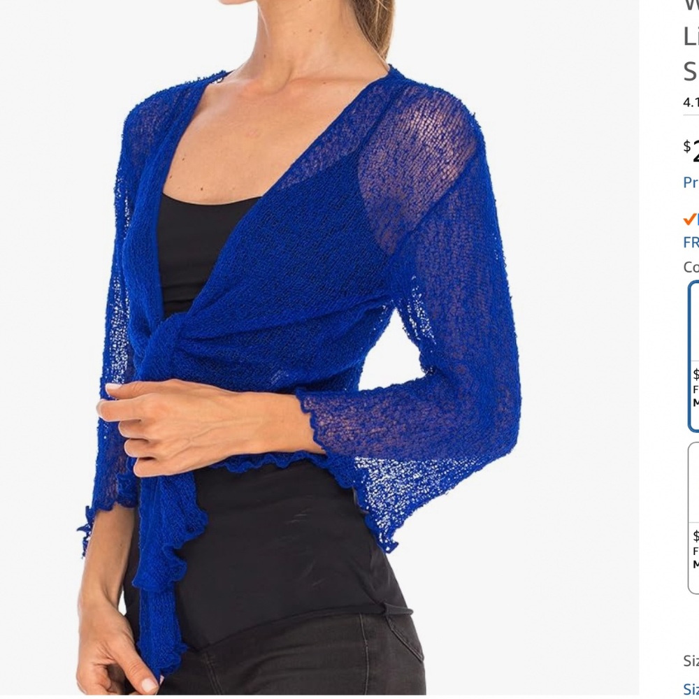 SHU-SHI Sheer Shrug Mesh Knit Cover Up in Deep Blue